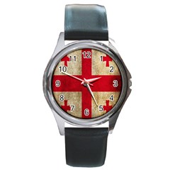 Georgia Flag Mud Texture Pattern Symbol Surface Round Metal Watch by Simbadda