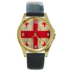 Georgia Flag Mud Texture Pattern Symbol Surface Round Gold Metal Watch by Simbadda