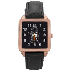 Humor Rocket Ice Cream Funny Astronauts Minimalistic Black Background Rose Gold Leather Watch  by Simbadda