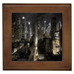 New York United States Of America Night Top View Framed Tiles by Simbadda