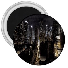 New York United States Of America Night Top View 3  Magnets by Simbadda