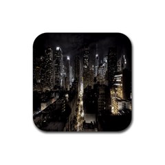 New York United States Of America Night Top View Rubber Coaster (square)  by Simbadda