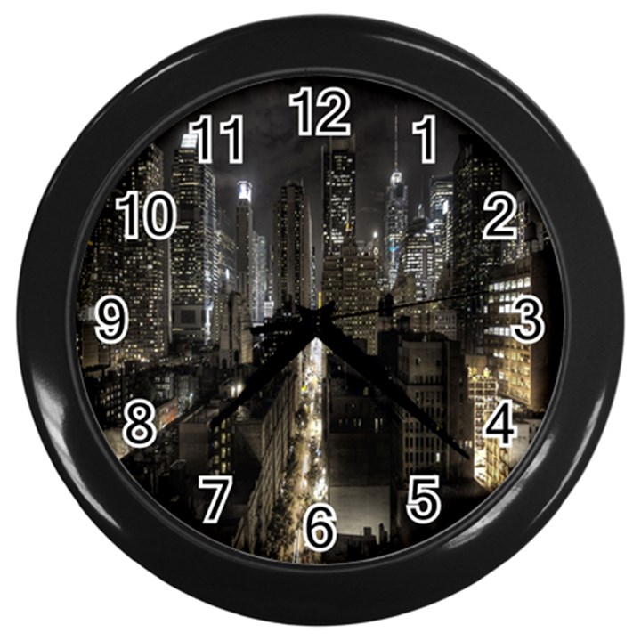 New York United States Of America Night Top View Wall Clocks (Black)