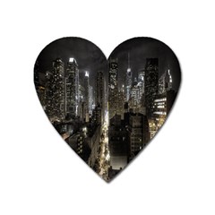 New York United States Of America Night Top View Heart Magnet by Simbadda