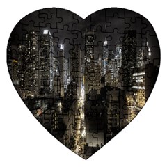 New York United States Of America Night Top View Jigsaw Puzzle (heart) by Simbadda