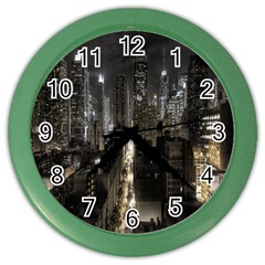 New York United States Of America Night Top View Color Wall Clocks by Simbadda