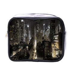 New York United States Of America Night Top View Mini Toiletries Bags by Simbadda