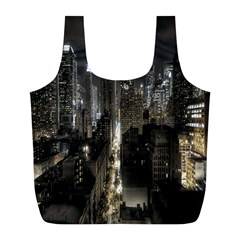 New York United States Of America Night Top View Full Print Recycle Bags (l)  by Simbadda