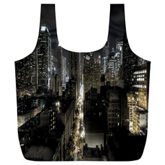 New York United States Of America Night Top View Full Print Recycle Bags (l)  by Simbadda