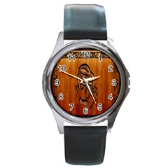 Pattern Shape Wood Background Texture Round Metal Watch by Simbadda