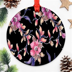 Neon Flowers Black Background Ornament (round) by Simbadda