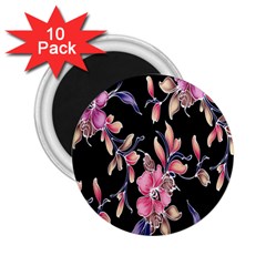 Neon Flowers Black Background 2 25  Magnets (10 Pack)  by Simbadda