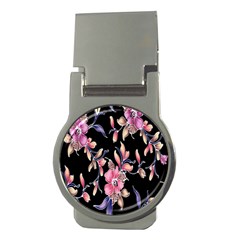 Neon Flowers Black Background Money Clips (round)  by Simbadda