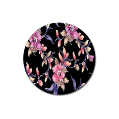 Neon Flowers Black Background Magnet 3  (round) by Simbadda