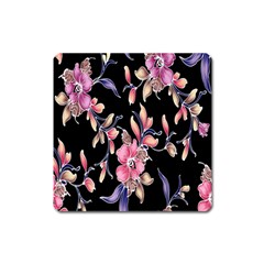 Neon Flowers Black Background Square Magnet by Simbadda