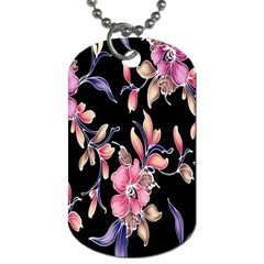 Neon Flowers Black Background Dog Tag (one Side) by Simbadda