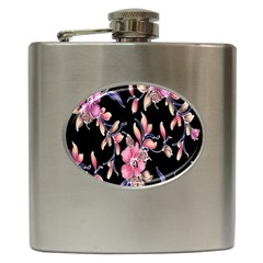 Neon Flowers Black Background Hip Flask (6 Oz) by Simbadda