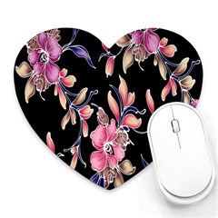 Neon Flowers Black Background Heart Mousepads by Simbadda