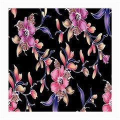 Neon Flowers Black Background Medium Glasses Cloth by Simbadda