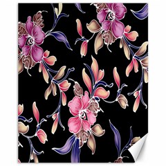 Neon Flowers Black Background Canvas 11  X 14   by Simbadda