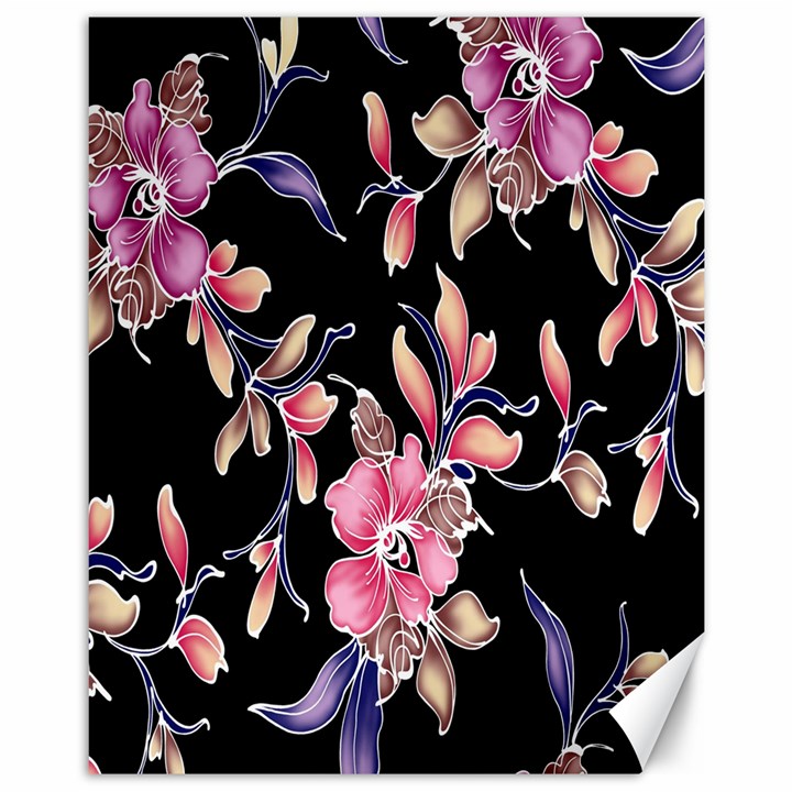 Neon Flowers Black Background Canvas 11  x 14  