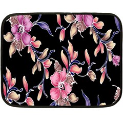 Neon Flowers Black Background Double Sided Fleece Blanket (mini)  by Simbadda