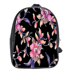 Neon Flowers Black Background School Bags(large)  by Simbadda