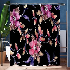 Neon Flowers Black Background Shower Curtain 60  X 72  (medium)  by Simbadda