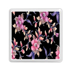 Neon Flowers Black Background Memory Card Reader (square)  by Simbadda