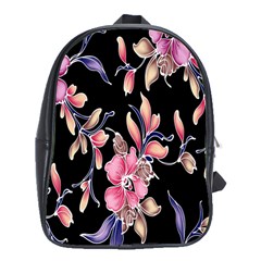 Neon Flowers Black Background School Bags (xl)  by Simbadda