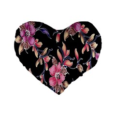 Neon Flowers Black Background Standard 16  Premium Heart Shape Cushions by Simbadda