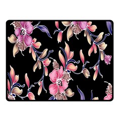 Neon Flowers Black Background Double Sided Fleece Blanket (small)  by Simbadda