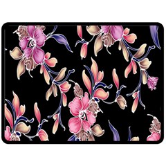 Neon Flowers Black Background Double Sided Fleece Blanket (large)  by Simbadda