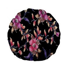 Neon Flowers Black Background Standard 15  Premium Flano Round Cushions by Simbadda