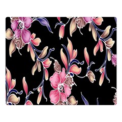 Neon Flowers Black Background Double Sided Flano Blanket (large)  by Simbadda