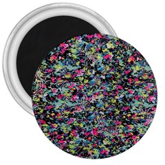 Neon Floral Print Silver Spandex 3  Magnets by Simbadda