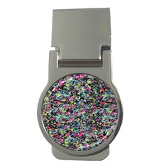 Neon Floral Print Silver Spandex Money Clips (round)  by Simbadda