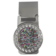 Neon Floral Print Silver Spandex Money Clips (cz)  by Simbadda