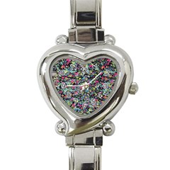 Neon Floral Print Silver Spandex Heart Italian Charm Watch by Simbadda