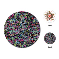 Neon Floral Print Silver Spandex Playing Cards (round)  by Simbadda