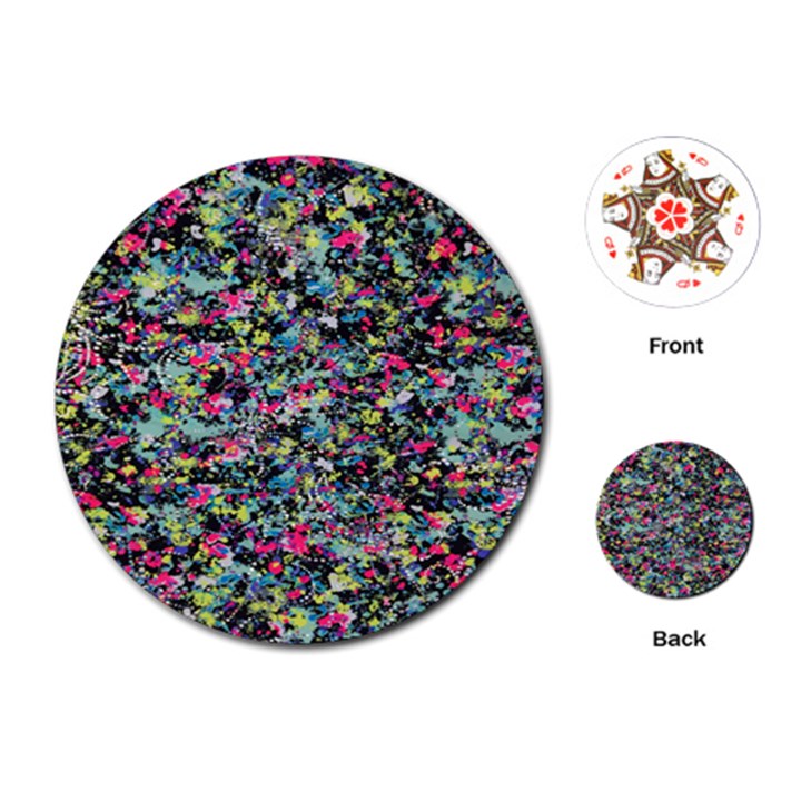 Neon Floral Print Silver Spandex Playing Cards (Round) 