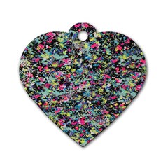 Neon Floral Print Silver Spandex Dog Tag Heart (two Sides) by Simbadda