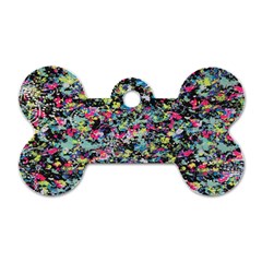 Neon Floral Print Silver Spandex Dog Tag Bone (one Side) by Simbadda