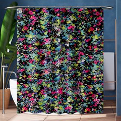 Neon Floral Print Silver Spandex Shower Curtain 60  X 72  (medium)  by Simbadda