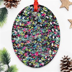 Neon Floral Print Silver Spandex Ornament (oval Filigree) by Simbadda