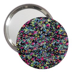 Neon Floral Print Silver Spandex 3  Handbag Mirrors by Simbadda