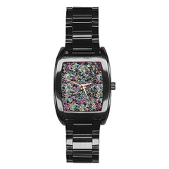 Neon Floral Print Silver Spandex Stainless Steel Barrel Watch by Simbadda