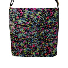 Neon Floral Print Silver Spandex Flap Messenger Bag (l)  by Simbadda