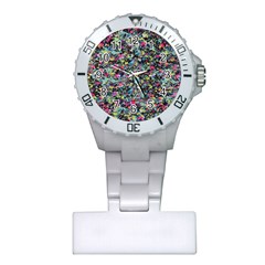 Neon Floral Print Silver Spandex Plastic Nurses Watch by Simbadda