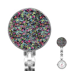 Neon Floral Print Silver Spandex Stainless Steel Nurses Watch by Simbadda